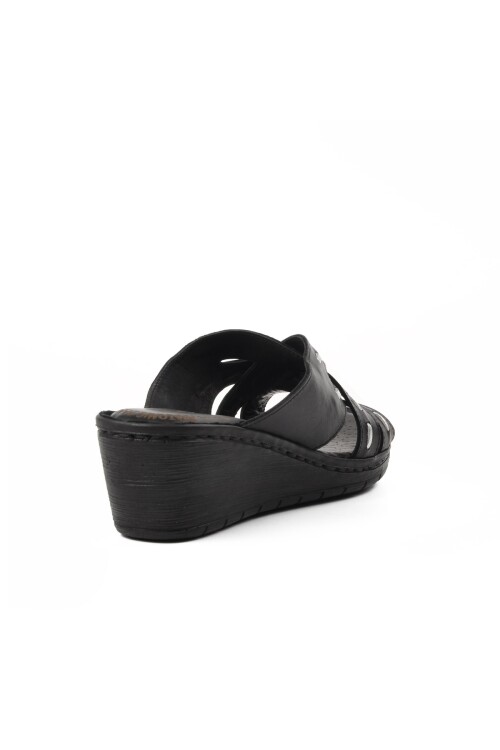 Black Genuine Leather Womens Slippers 9227 Z