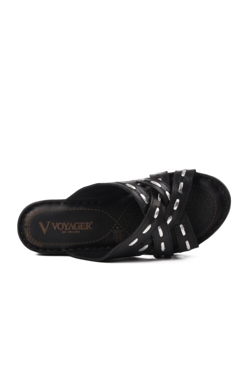 Black Genuine Leather Womens Slippers 9227 Z
