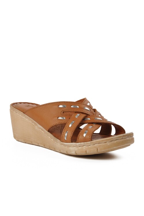 Tan Genuine Leather Womens Slippers 9227 Z