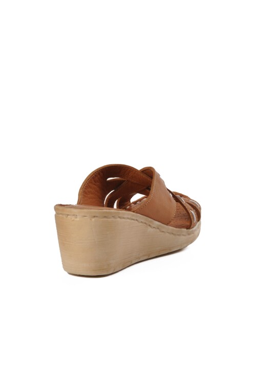 Tan Genuine Leather Womens Slippers 9227 Z