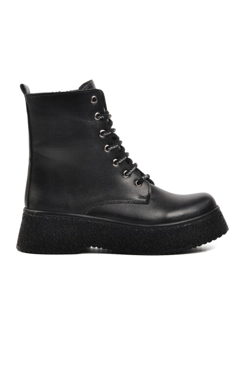 Siyah Bağcıklı Fermuarlı Kadın Bot 145-01 Z