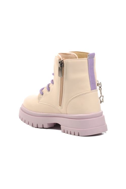 Beige-Lilac Polyurethane Girls Boots 1525 P