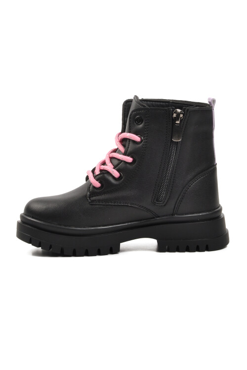 Black-Pink Polyurethane Girls Boots 1525 P