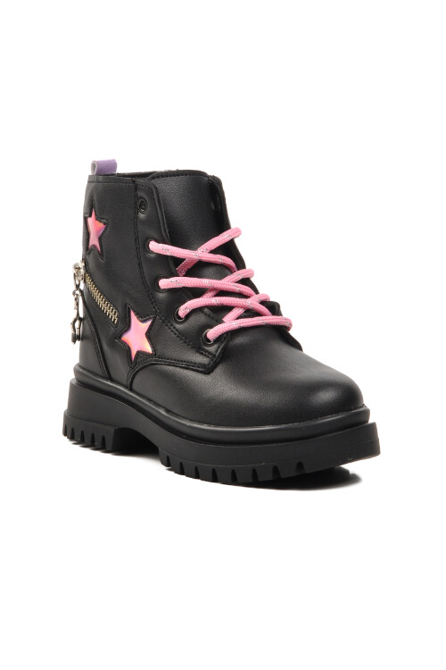 Black-Pink Polyurethane Girls Boots 1525 P