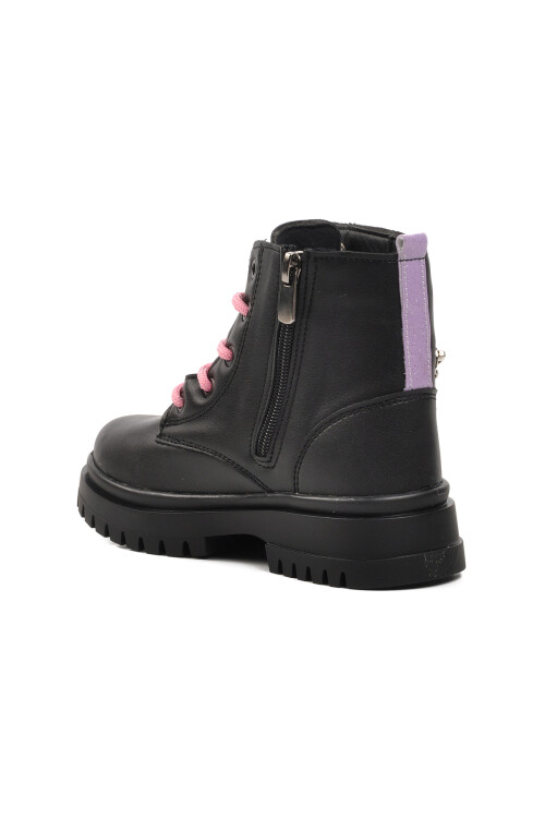 Black-Pink Polyurethane Girls Boots 1525 P