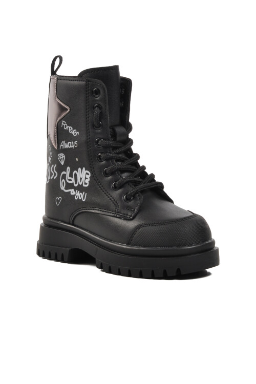 Siyah Bağcıklı Fermuarlı Kız Çocuk Bot 1566 P