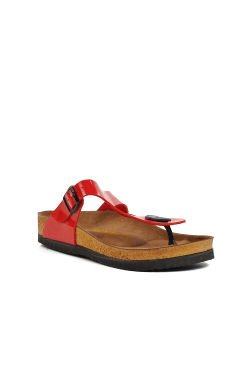 شبشب نسائي من الجلد اللامع باللون الأحمر 221303 Z