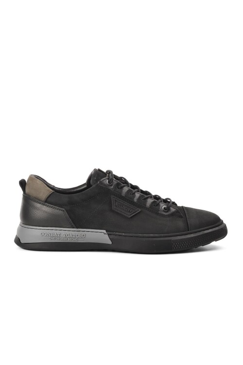 230306 Black Genuine Leather Mens Sneakers