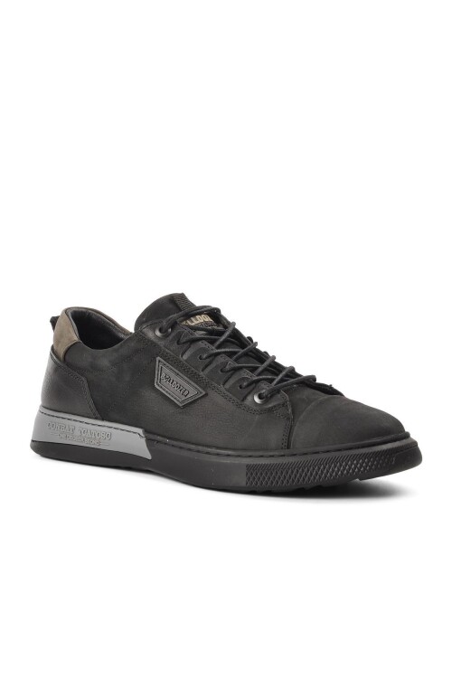 230306 Black Genuine Leather Mens Sneakers