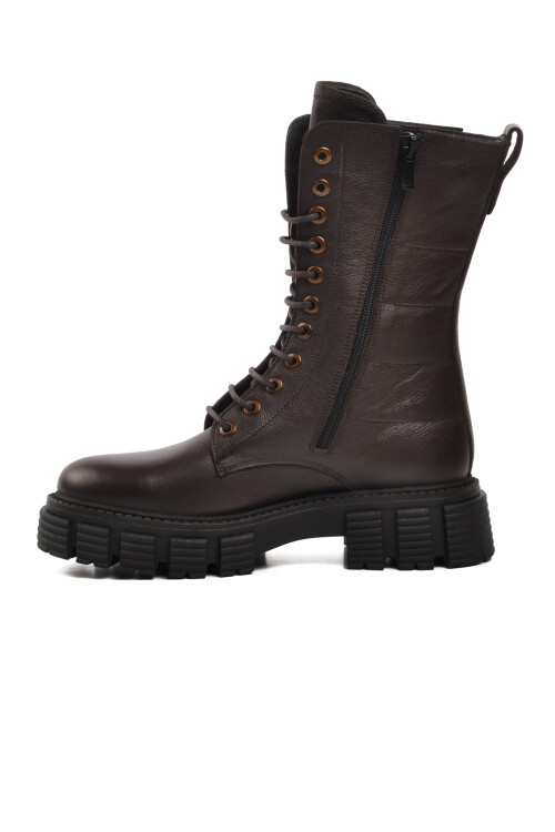 Brown Zippered Lace-Up Womens Boots 36871-1 Z