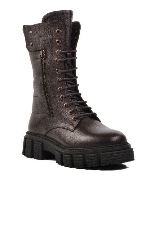 Brown Zippered Lace-Up Womens Boots 36871-1 Z