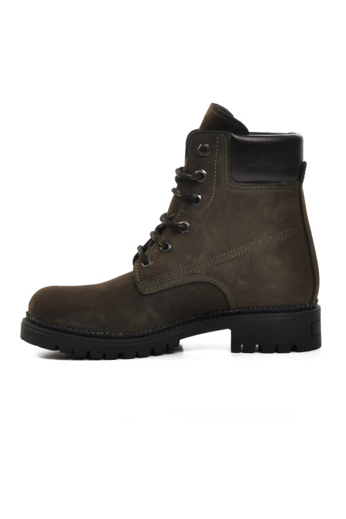 Khaki Fleece Genuine Leather Unisex Boots 90001-9