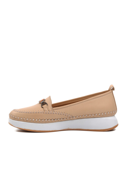 حذاء كاجوال نسائي تشريحي من الجلد الطبيعي باللون البيج 9101 Z