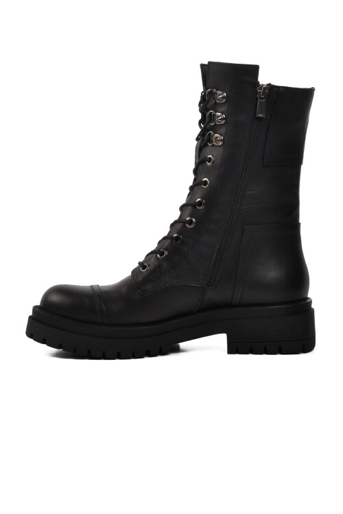 Black Lace-Up Zippered Womens Boots 22936 Z