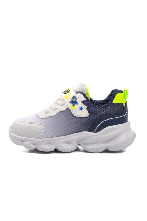 Beyaz Lacivert Cırtlı Fileli Işıklı Bebek Spor Ayakkabı 1415 B