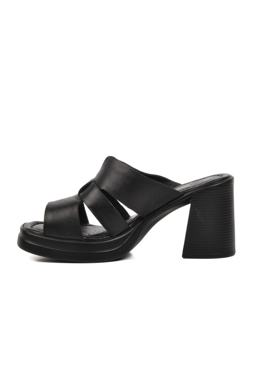 Black Genuine Leather Womens High Heel Slippers 2413403Y Z