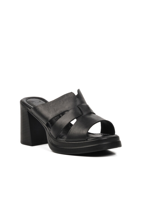 Black Genuine Leather Womens High Heel Slippers 2413403Y Z