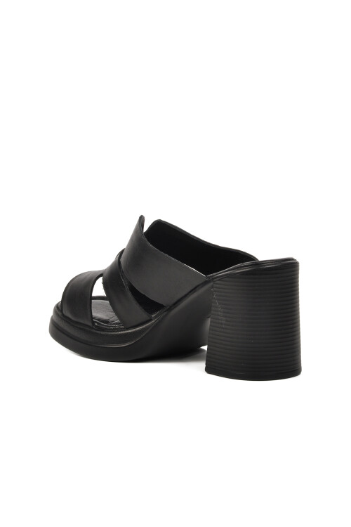 Black Genuine Leather Womens High Heel Slippers 2413403Y Z