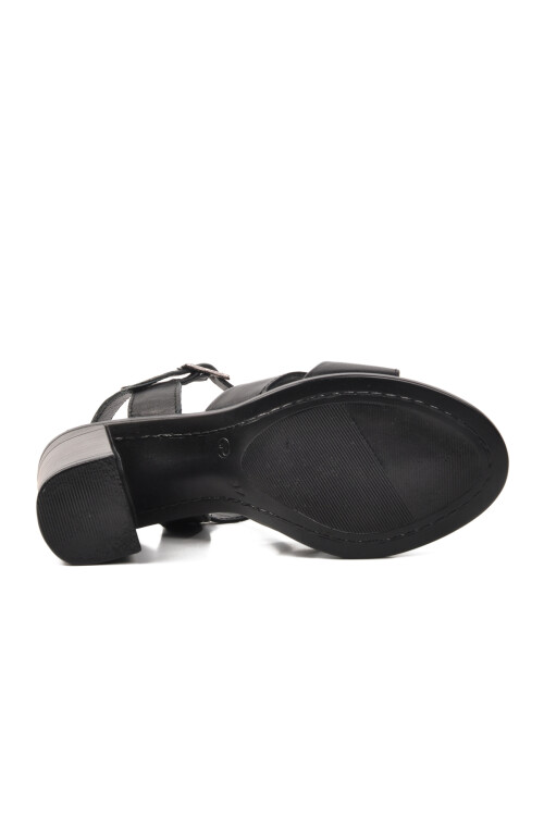 Siyah Hakiki Deri Kadın Topuklu Sandalet 9760 Z