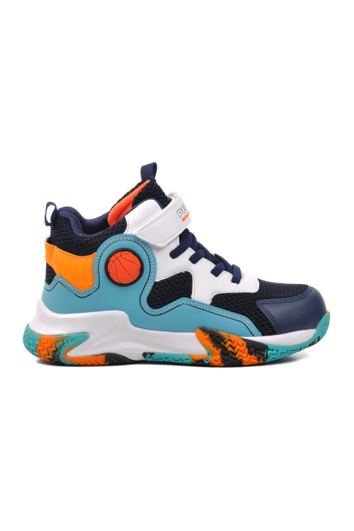 Navy Blue Orange Unisex Kids Basketball Shoes 1656 F