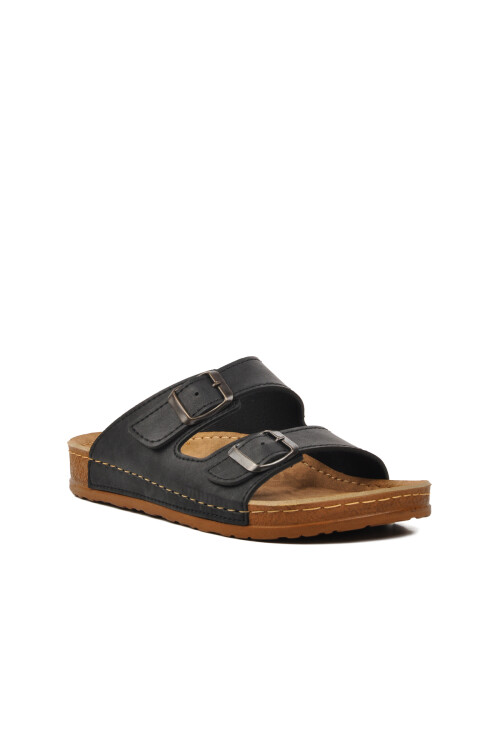 Black Lightweight Double-Strap Anatomical Womens Slippers 20-972 Z