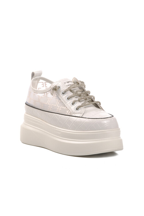 حذاء رياضي نسائي أبيض بنعل مرتفع 24Y345-9 Z