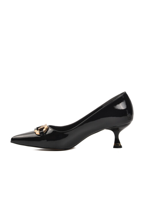 Siyah Rugan İnce Alçak Topuklu Kadın Abiye Ayakkabı 312171 Z