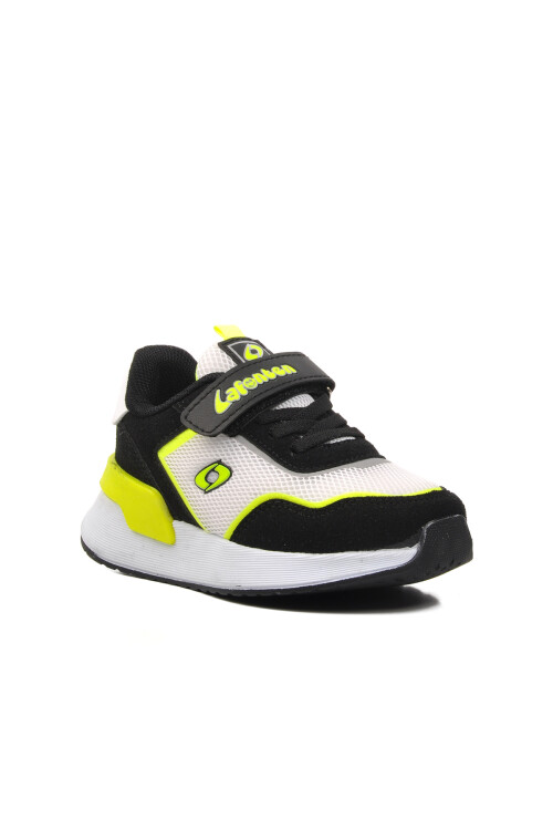 Black-White-Fluorescent Yellow Childrens Sneakers 730 P