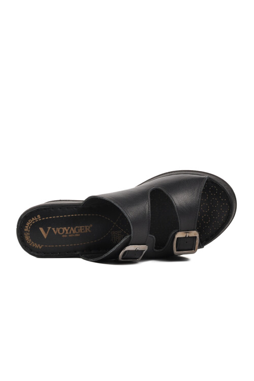 Black Genuine Leather Womens Slippers 9205 Z