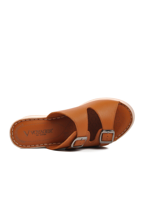 Tan Genuine Leather Womens Slippers 9205 Z