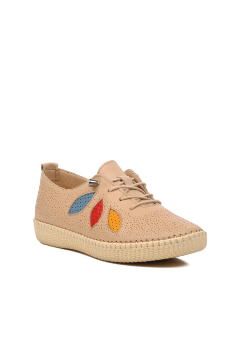 Beige Genuine Leather Anatomic Womens Casual Shoes 9532 Z