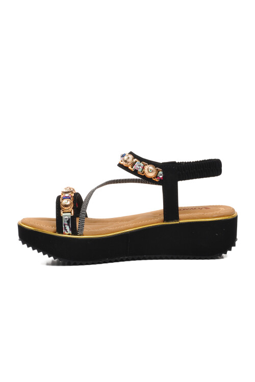 صندل نسائي من الجلد الطبيعي باللون الأسود 9651 Z