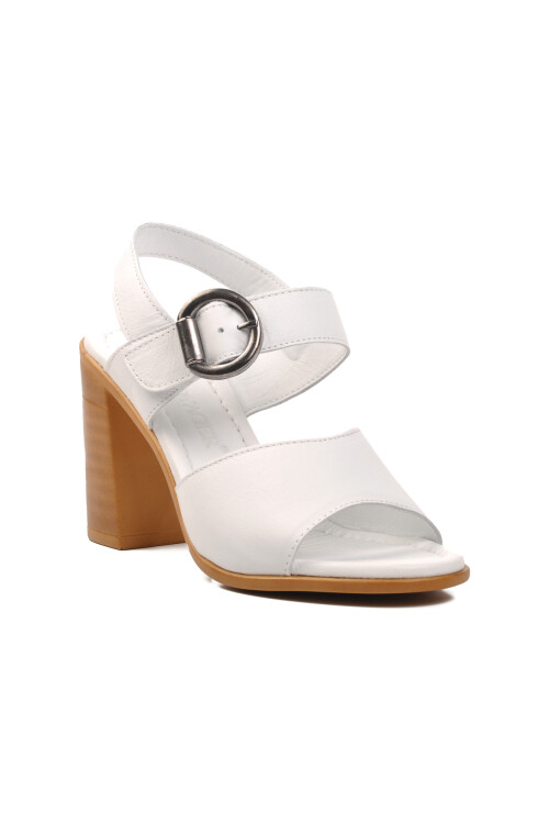 White Genuine Leather Womens Heeled Sandals 9750 Z