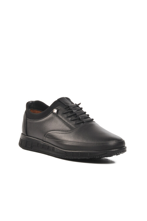 حذاء كاجوال رجالي أسود من الجلد الطبيعي بنعل هلامي تشريحي 008 M