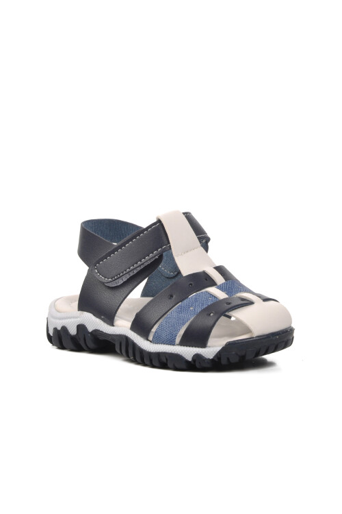 AyakmodNavy Blue-Denim-White Baby Flat Sandals 24-417 B