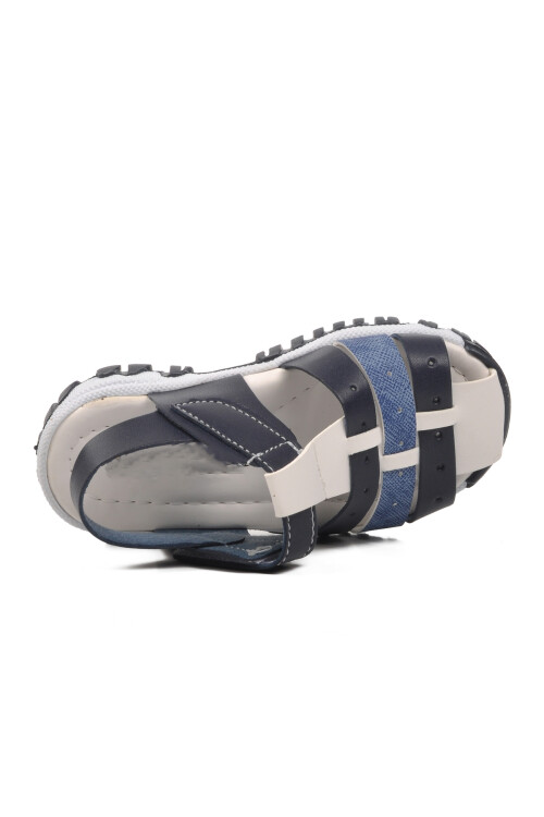 AyakmodNavy Blue-Denim-White Baby Flat Sandals 24-417 B