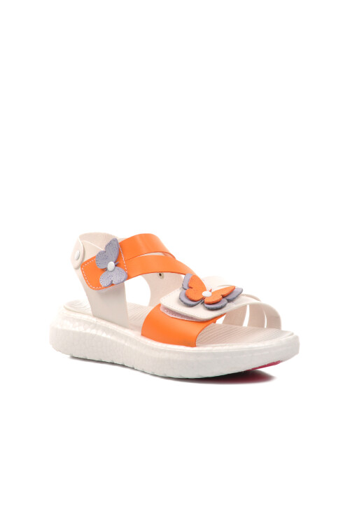AyakmodWhite-Orange Girl's Flat Sandals 24-997 F
