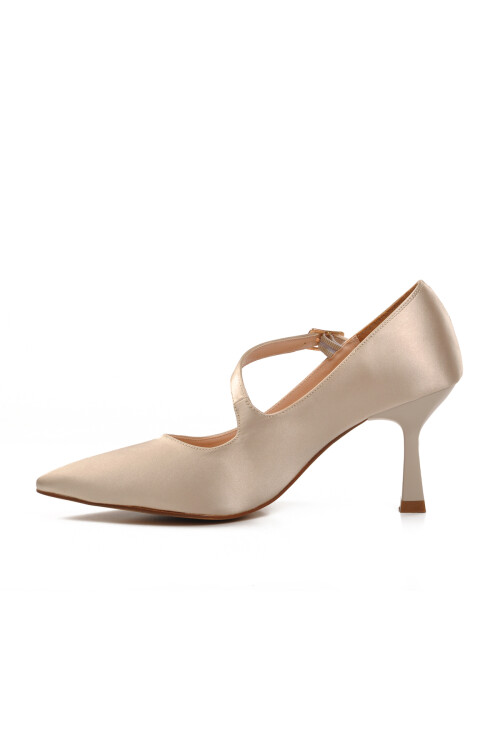 Bej Saten  Kadın Topuklu Ayakkabı 357094 Z