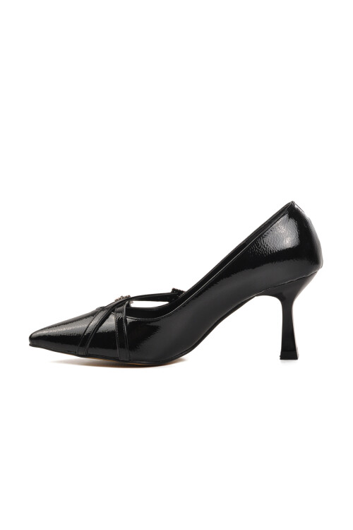 حذاء نسائي بكعب عالٍ أسود مجعد 357095 Z