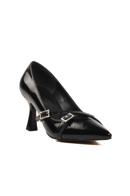 حذاء نسائي بكعب عالٍ أسود مجعد 357095 Z