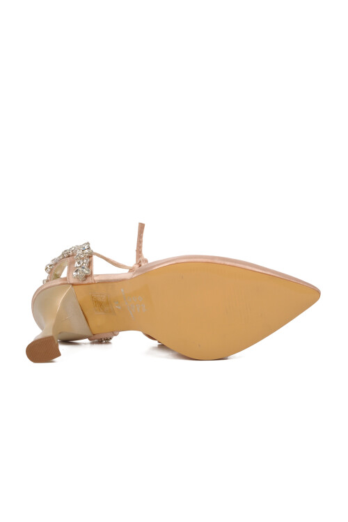 Bej İnce Topuklu Taşlı Kadın Abiye Ayakkabı 461014 Z