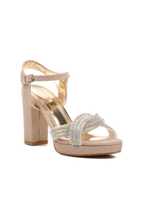 Altın Kalın Topuklu Kadın Abiye Ayakkabı 655325 Z