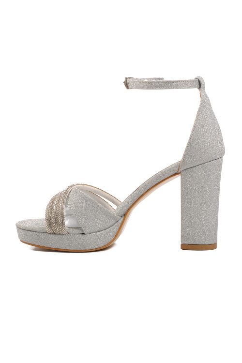 Gümüş Kalın Topuklu Kadın Abiye Ayakkabı 655328 Z