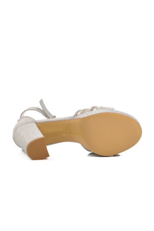 Gümüş Kalın Topuklu Kadın Abiye Ayakkabı 655328 Z