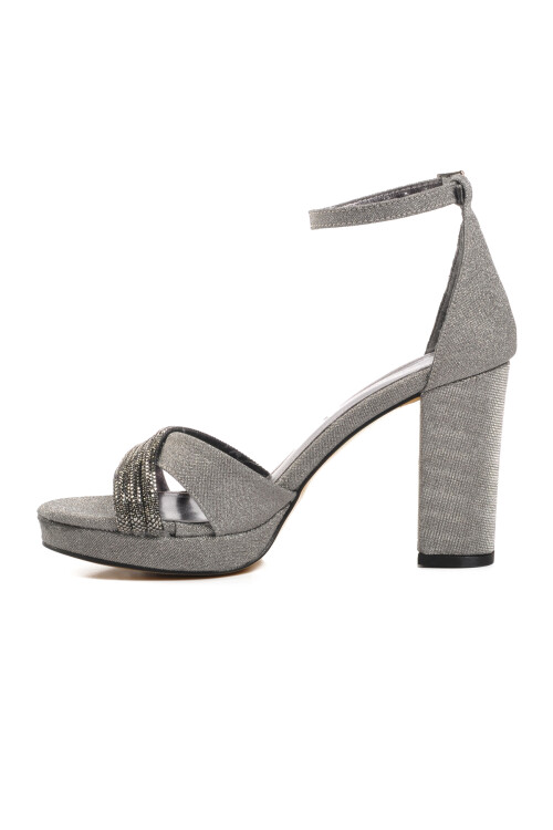 Platinum Thick Heeled Womens Evening Shoes 655328 Z