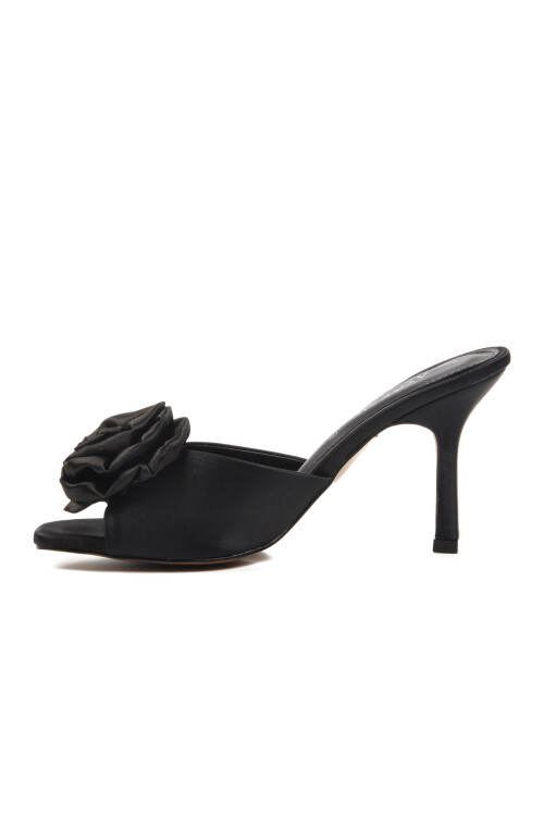 Black Womens High-Heeled Slippers 670472 Z