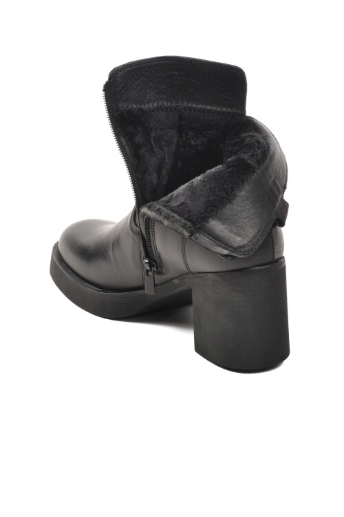 حذاء نسائي تشريحي بكعب عالٍ من الجلد الطبيعي باللون الأسود 9895 Z