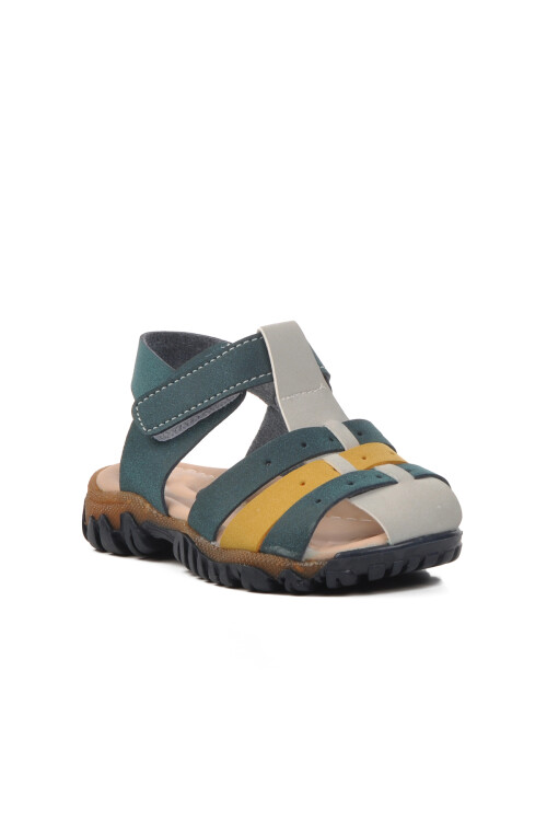 Lacivert Nubuk-Sarı  Bebek Düz Sandalet 24-417 B