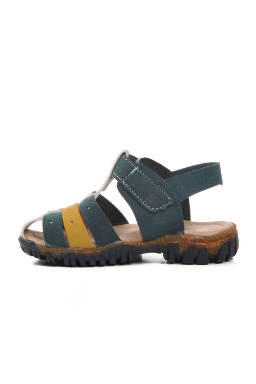 Lacivert Nubuk-Sarı  Bebek Düz Sandalet 24-417 B