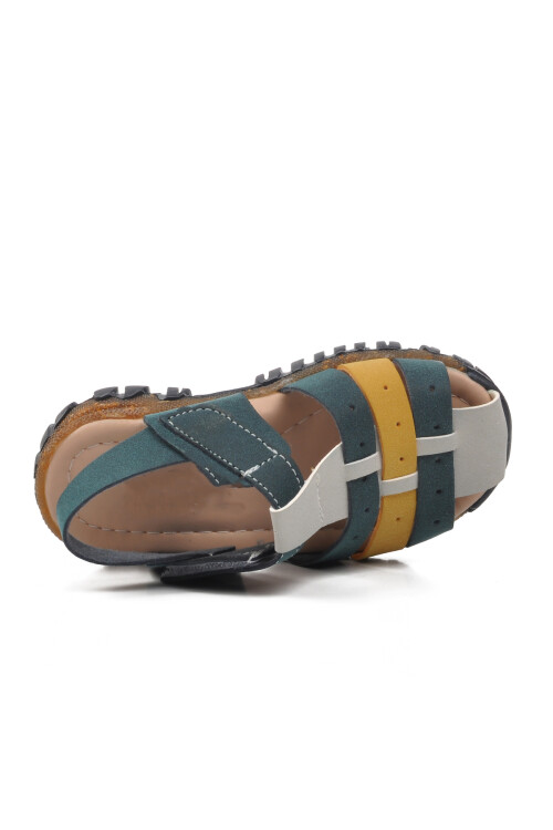 Lacivert Nubuk-Sarı  Bebek Düz Sandalet 24-417 B